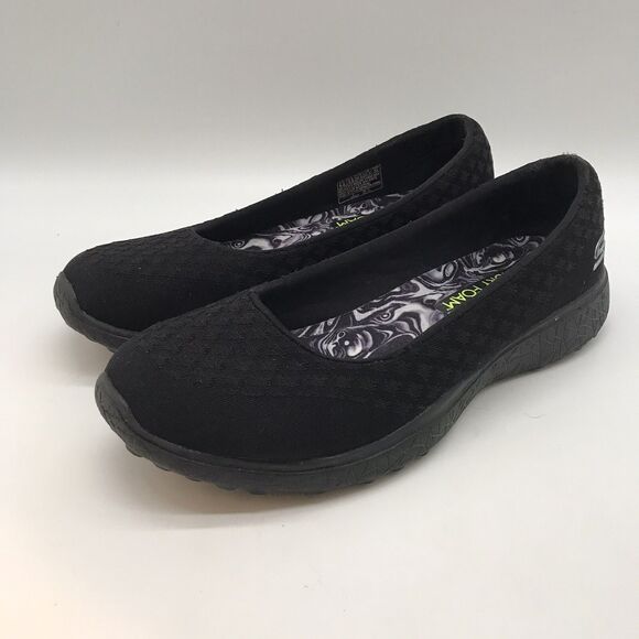 Skechers Mesh Microburst Shoes Women's 6.5 Black Slip On 23312 Comfort Flats - Picture 1 of 11